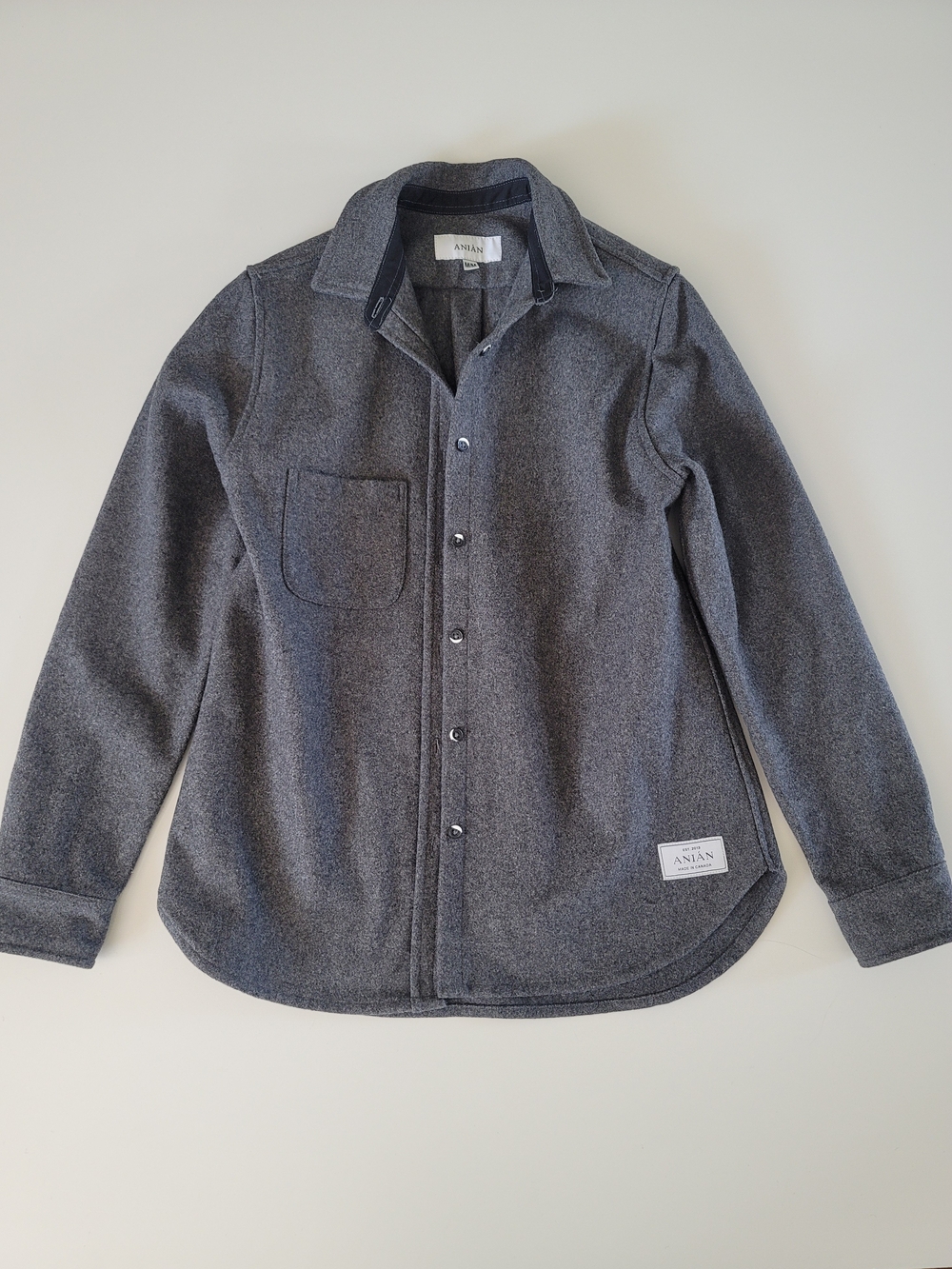 Anian Modern Melton Wool Shirt Button up Long Sleeve Grey Size M